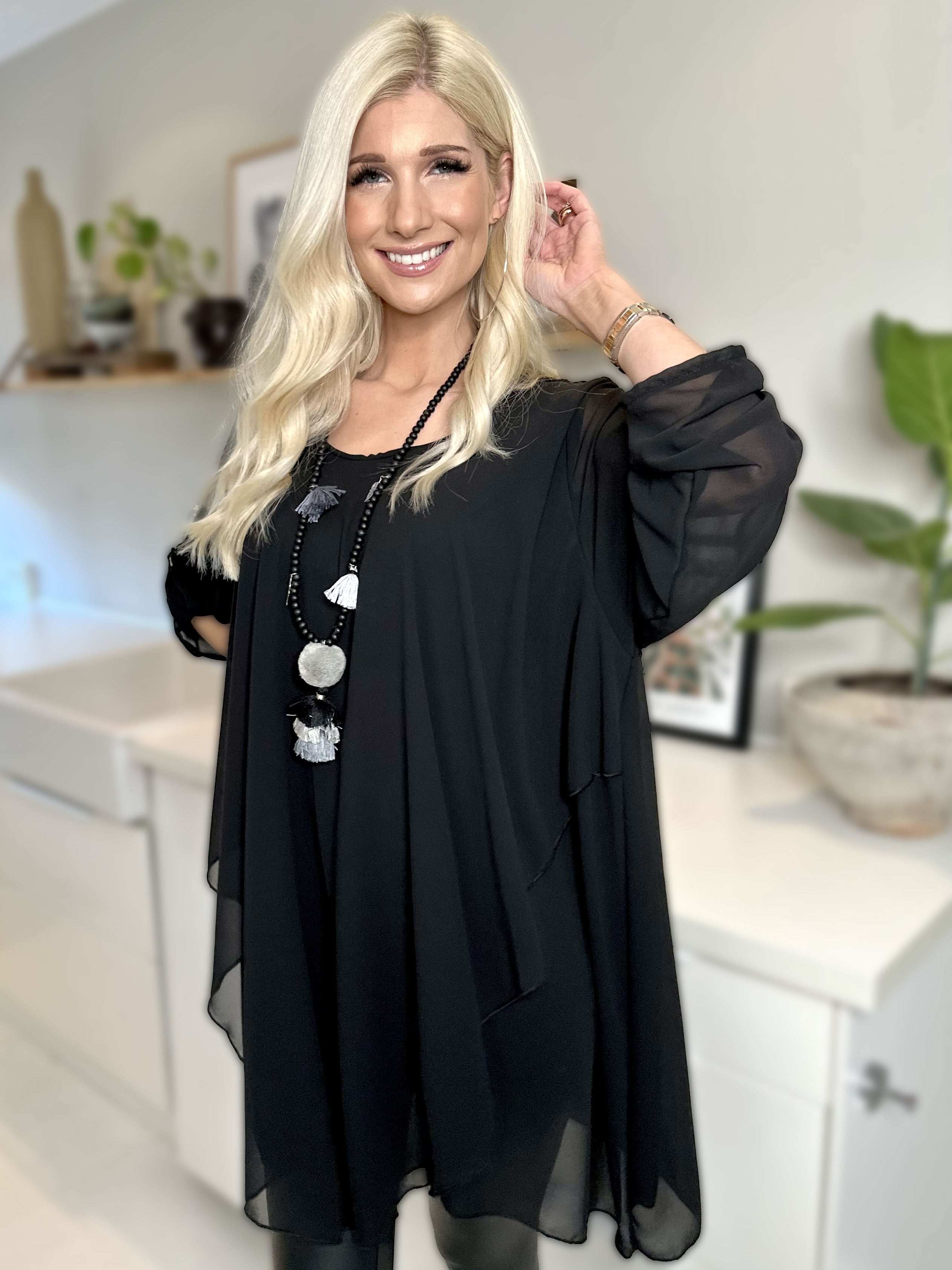 Wanda long sleeve - Tunica klänning i chiffong